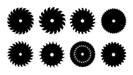 Set of circular saw silhouette vector on white background