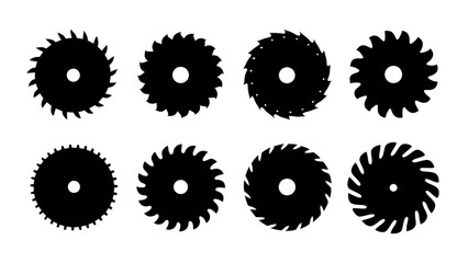 Set of circular saw silhouette vector on white background