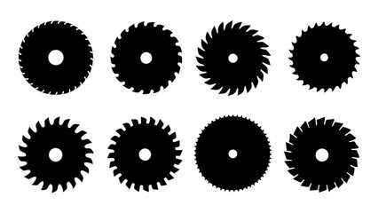 Set of circular saw silhouette vector on white background