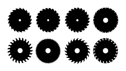 Set of circular saw silhouette vector on white background
