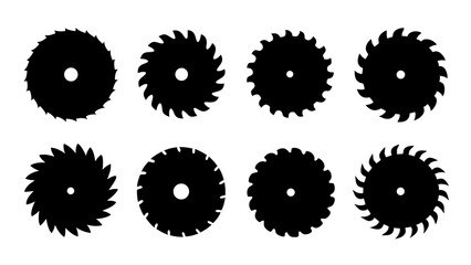 Set of circular saw silhouette vector on white background