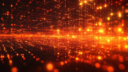 Fototapeta premium Abstract Orange Light Display with Bokeh Effect and Sparkling Particles in Dark Background