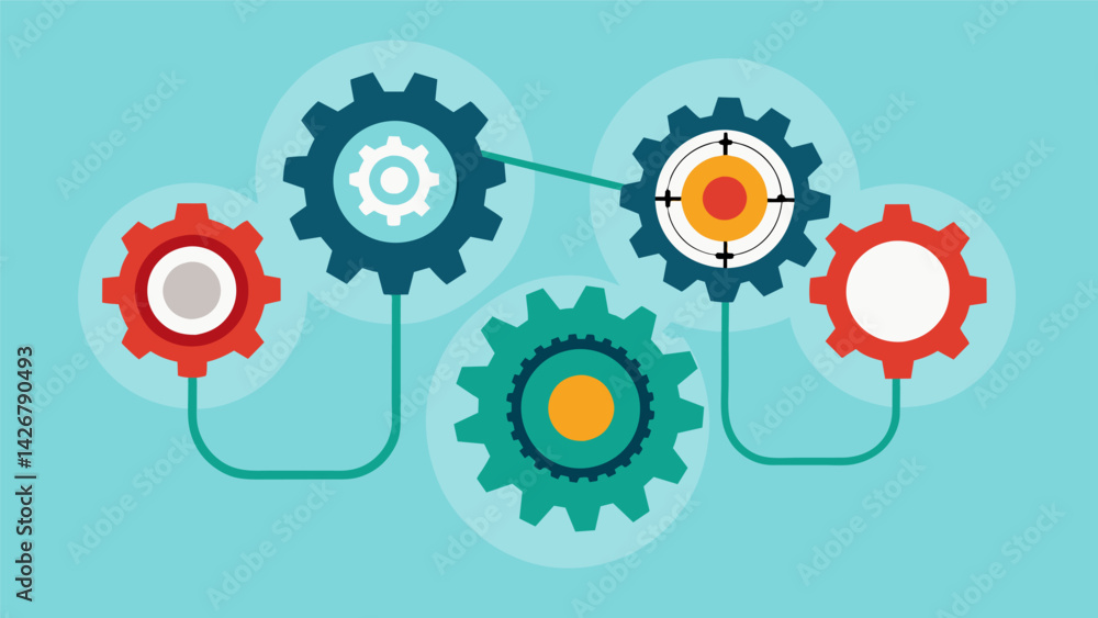 Poster a set of gears symbolizing the interconnected nature of rational thought and how each step works tog