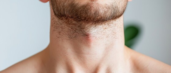 Naklejka premium Close-up view of swollen, reddened skin on the neck and chest, potentially caused by an autoimmune disorder or allergic reaction