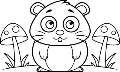 Cartoon Hamster with Mushrooms on Transparent Background Animal Art Design