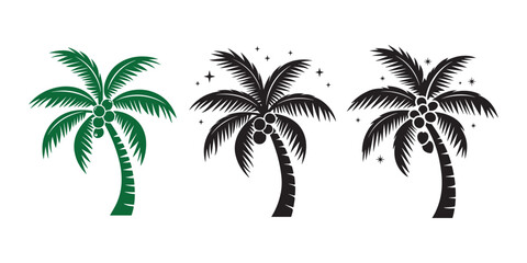 Obraz premium Coconut tree silhouette icon. Palm trees design elements set. Vector illustration eps 10