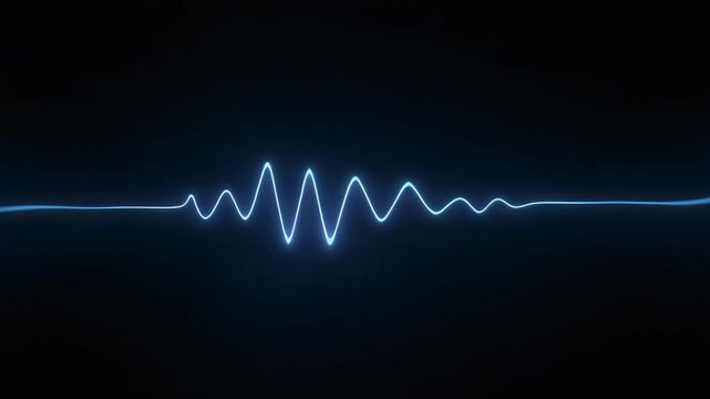Glowing neon sinusoidal wave pulsating in rhythmic loop on dark background, futuristic HUD animation in 4K