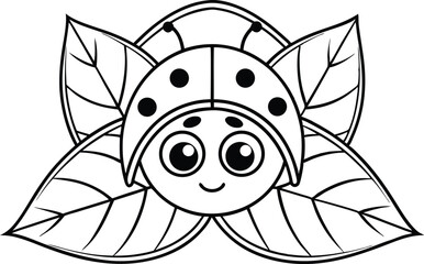 Cartoon Ladybug with Spots Sitting in Leaves Vector, Transparent Background