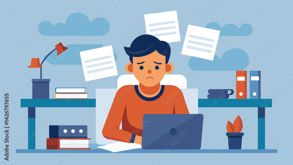 Poster a parent sits at a desk surrounded by cled rejected loan applications highlighting the challenges an