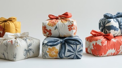 Person wrapping gifts in living room, isolated on white background