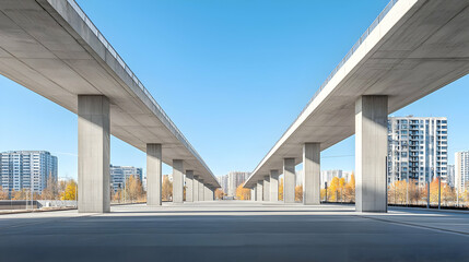 Obraz premium Modern Concrete Bridge Overpass Structure In Cityscape