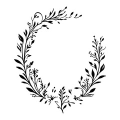 Botanical Round Frame in Silhouette Illustration