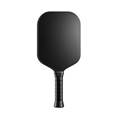 A simple black pickleball paddle with sleek modern edges, angled for visual impact, isolated on transparent background