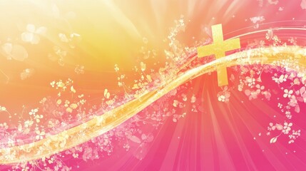 Obraz premium Gold Cross on Floral Abstract Background