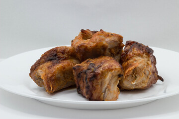 pieces of pork fried on fire, shashlik