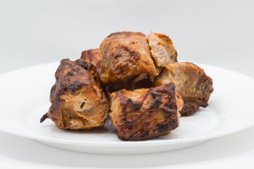 pieces of pork fried on fire, shashlik