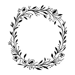 Floral Wreath Ornament in Simple Black and White