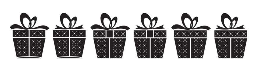 Black Gift box icon set. Christmas gift icon illustration vector symbol. luxury gift box element set
