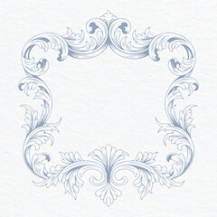 A illustration of an ornate Baroque and Rococo frame crest. Vintage-style hand-drawn Baroque and Rococo frame.