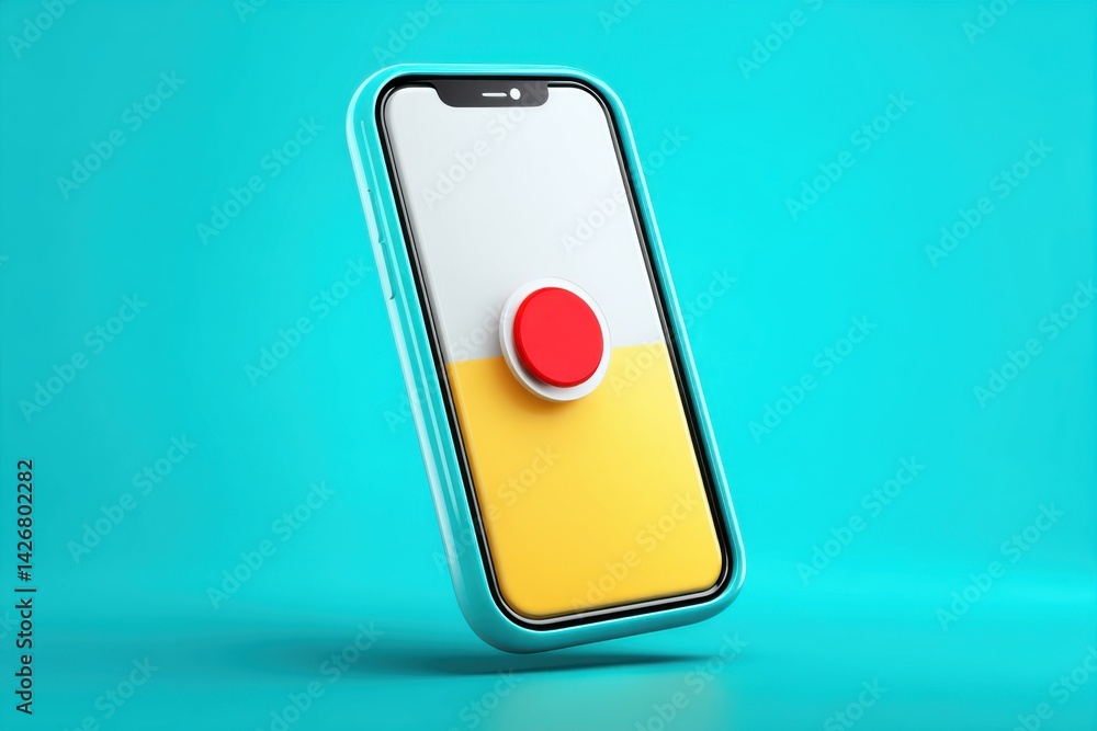 Aufkleber teal smartphone with red button ui design