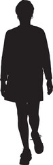 vector; silhouette front wiew of a woman walking, skirt and sneakers