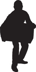 vector; silhouette man carryng package 