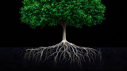 Detailed Pixel Art Tree Roots Against Black Background