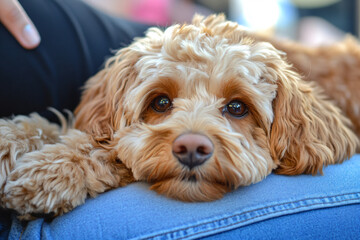 a dog laying on a person's lap