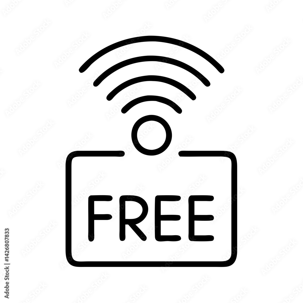 Poster free wifi hotspot zone wireless internet access connection signal network available public area icon