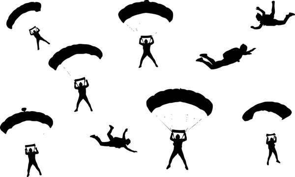 vector set of skydiving silhouettes collection

