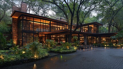 Fototapeta premium Modern Luxurious House in a Tropical Garden