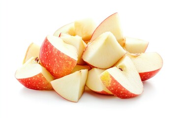 Steamed apple cut into small baby friendly pieces isolated on a white background