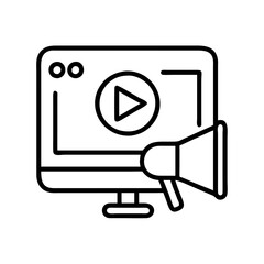 Video marketing promotion on computer screen with megaphone for online advertisement and digital content