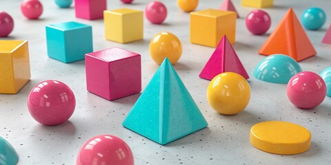 3D abstract background filled with colorful geometric shapes