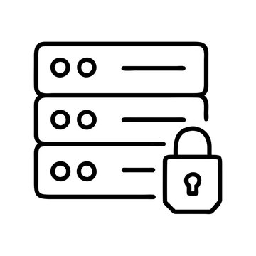 Secure server data protection network security database storage system cybersecurity information technology and padlock icon