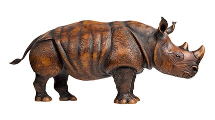 Obraz premium Intricate, dark-brown rhino figurine, detailed textured skin, side profile