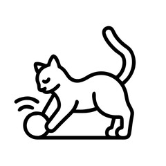 Cat playing with ball vector illustration cute kitten pet animal domestic feline playful kitty game toy line art