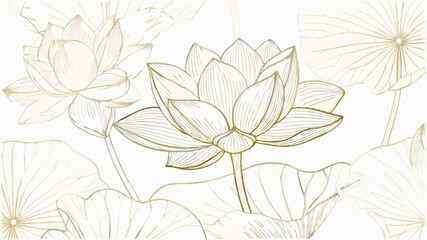 vector lotus flower gold background  line art flor.eps