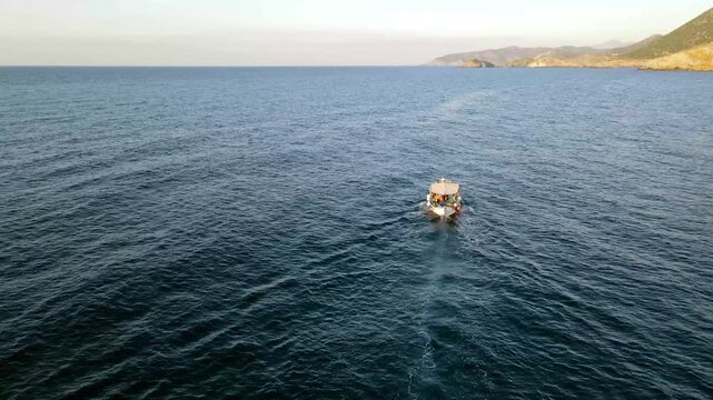 Boat Floating in Bali Bay, Crete, Greece