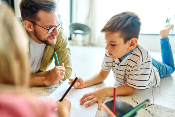 child family mother father happy daughter son education drawing learning creativity girl love together boy fun school student teaching development