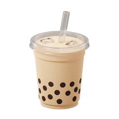 Iced Boba Tea with Tapioca Pearls: 3D Render