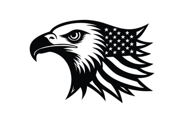 Silhouette art illustration of an eagle head and upper body, with the American flag as its body.eps