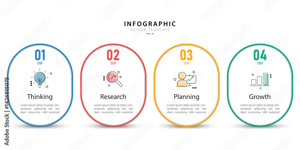 Poster timeline infographic template. 4 step timeline journey, calendar flat simple infographics design tem
