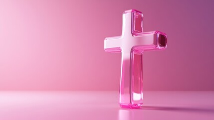 Pink Glass Cross: A Serene Minimalist Render