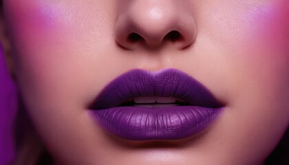 Fototapeta premium Close-up of Plump Lips with Vibrant Purple Lipstick, Makeup Beauty Shot
