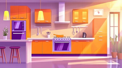 A futuristic smart robot housekeeper efficiently cooking in a modern kitchen.