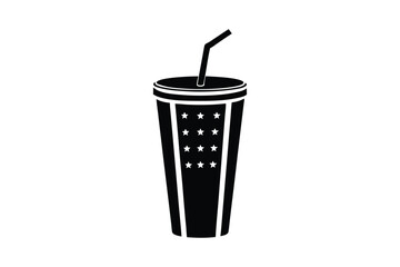 Silhouette art illustration of a soda cup with straw and stars and stripes sleeve.eps