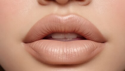 Fototapeta premium Close-up of Nude Lip Makeup Smooth, Hydrated, and Naturally Beautiful Lips