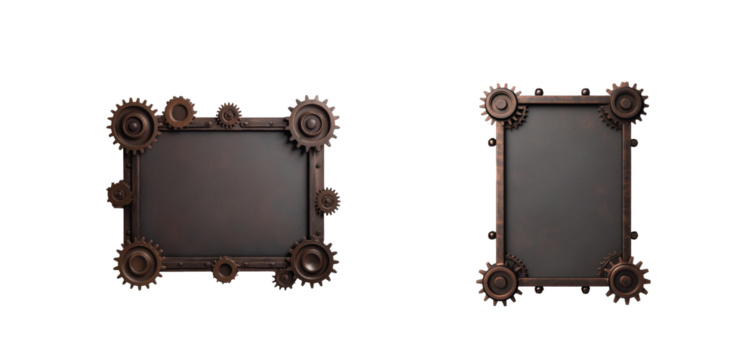 Steampunk metal frames with gears 3d form