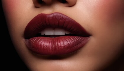 Fototapeta premium Close-up of Luscious Lips with Deep Burgundy Matte Lipstick Beauty and Makeup Photography